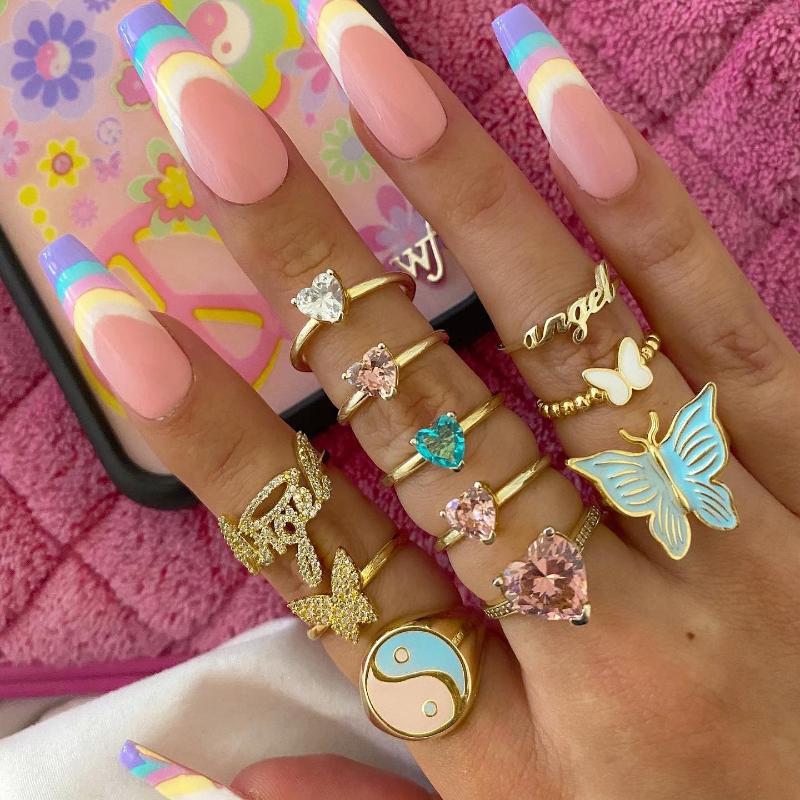 

Wedding Rings Trendy Vividly Cute Enamel White Pink Blue Butterfly Colorful Charm Finger For Women Open Adjustable Fashion JewelryWedding