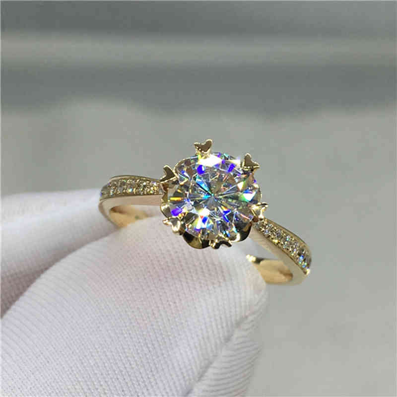 18K Yellow Gold Snowflake style 1ct 2ct 3ct Luxury Round Cut Moissanite jewelry Anniversary Engagement Ring-image-760616650