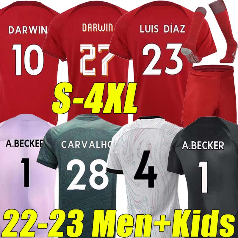 

4XL Mohamed 22/23 season Soccer jerseys DARWIN 27 fans player version Diogo Luis DIaz Fabio Alexander Arnold 2023 Men Women Kids Kits Socks Full Sets football shirt, Liwupu 22-23 home kids