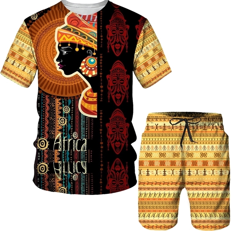 

Men Women African T Shirts Trousers Tracksuit Set Summer Casual Tees/Shorts/Suits Vintage Style 3D Printed Traditional Clothes 220518, T shirt-e