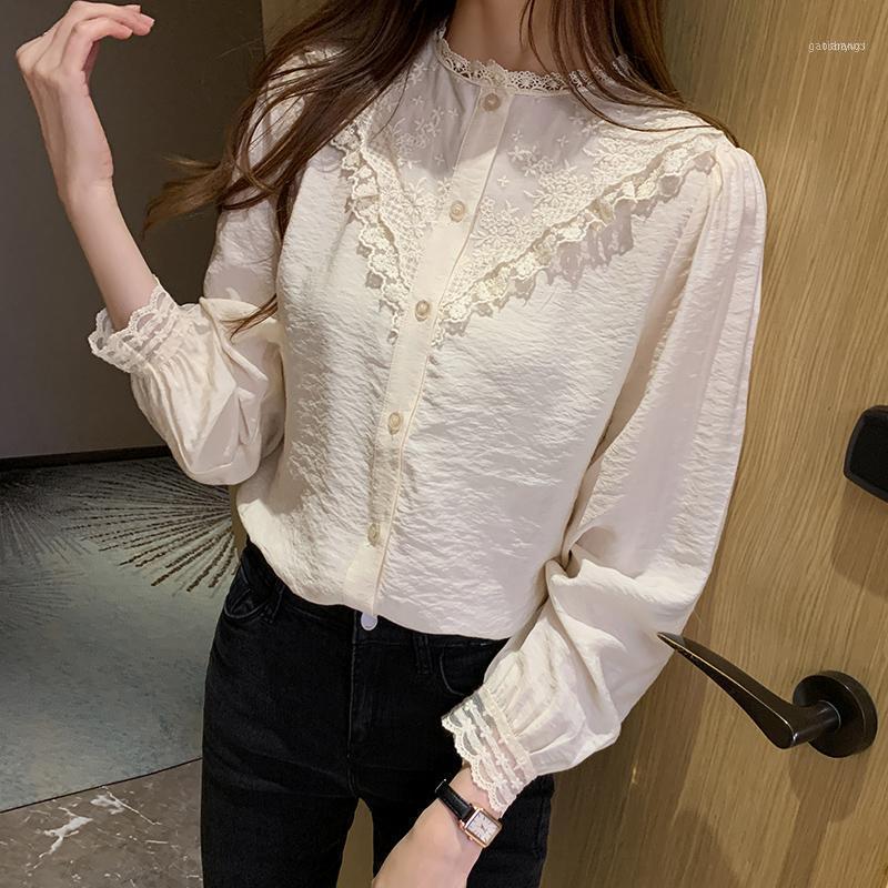 

Full Sleeve Shirt Womens Tops Stand Neck Women Shirts Apricot 5761