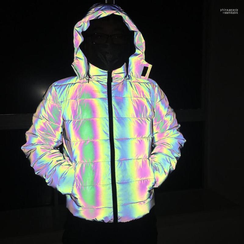 

Men' Down & Parkas Reflective Winter Thick Cotton Coat Men Colorful Light Waterproof Windproof Thicken Keep Warm Overcoat Hooded Jacket1 Ph, Black