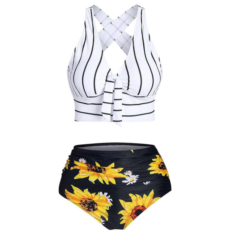 

Women's Swimwear Women Tummy Control Swimsuits High Waisted Bathing Suit Tankini Swimsuit Flounce Tops Two Piece, Black