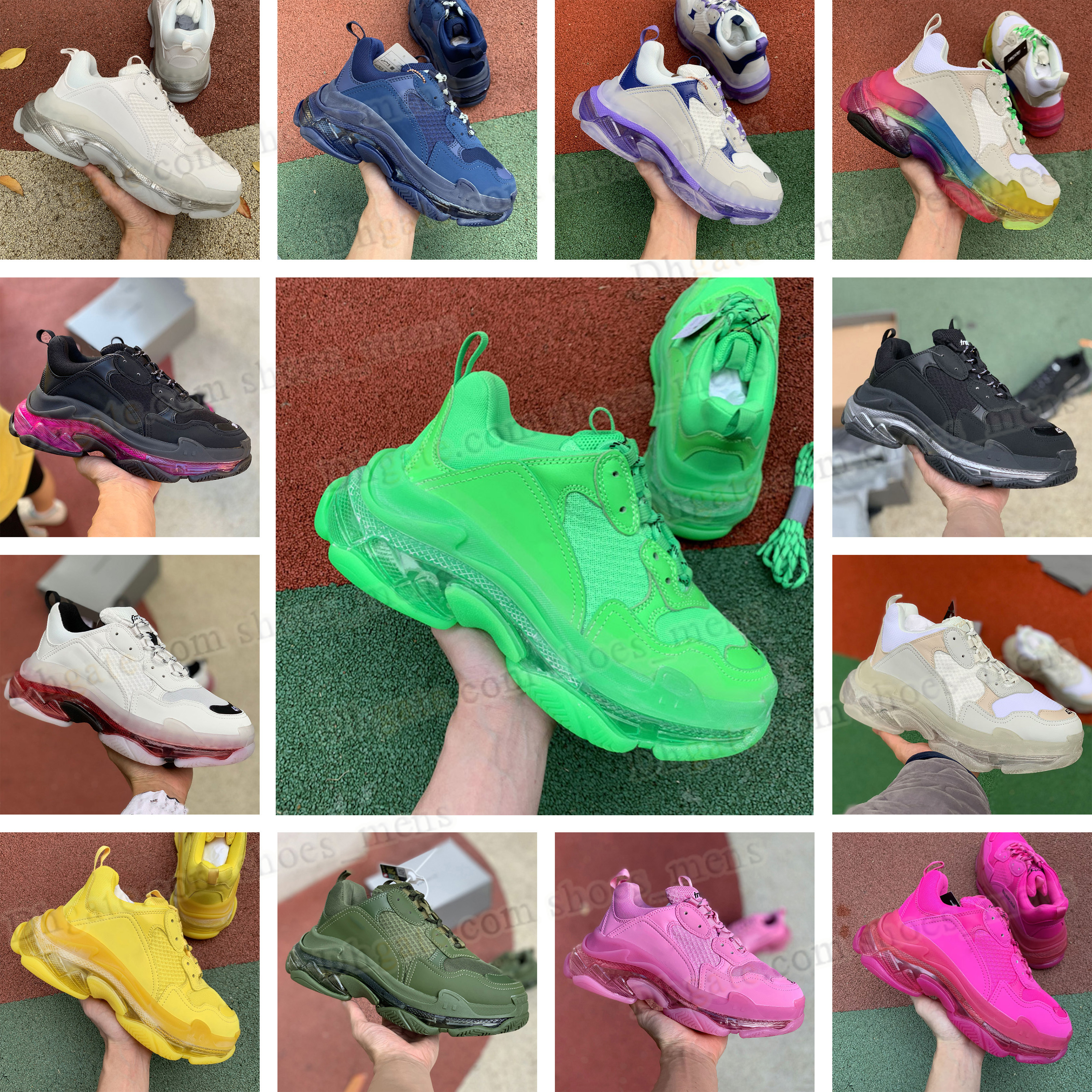 

triples sneakers mens womens triple S casual shoes 2022 outdoor platform walking shoe neon green glitter grey all black beige rose gold pink navy blue cherry trainer, A10 pink 36-40