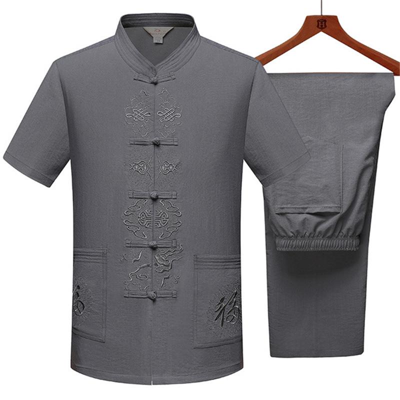 

Men's Tracksuits Suit Large Size Chinese Style Wu Shu Shirt&Trousers Sets Traditional Tai Chi Clothing Gray, Beige