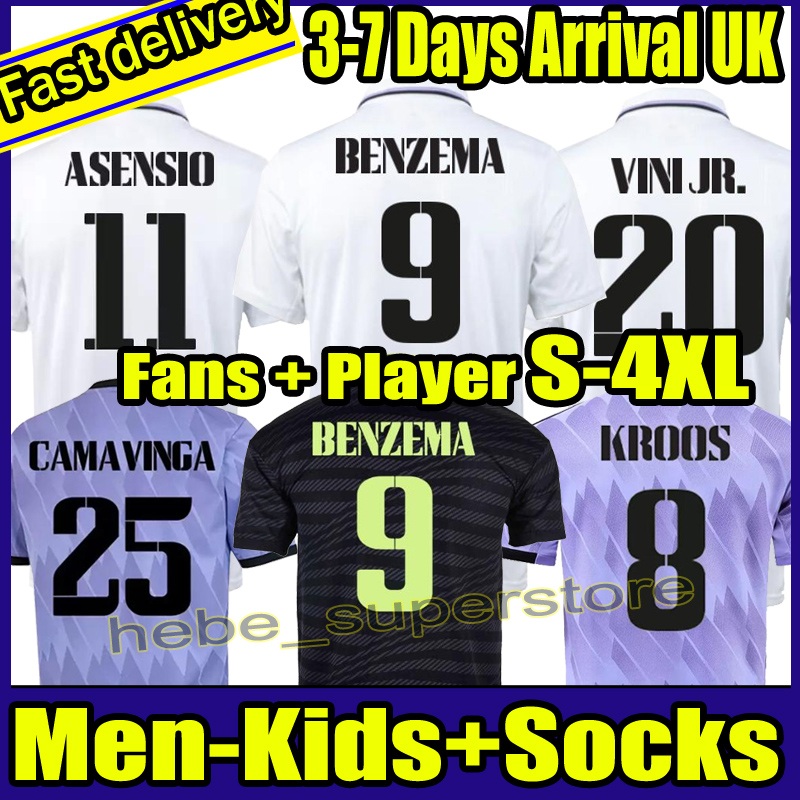 

S-4XL 22 23 soccer football Jerseys shirt VINI JR CAMAVINGA ALABA HAZARD BENZEMA ASENSIO MODRIC MARCELO VALVERDE camiseta men kids kit uniforms fo..., 22-23 kids