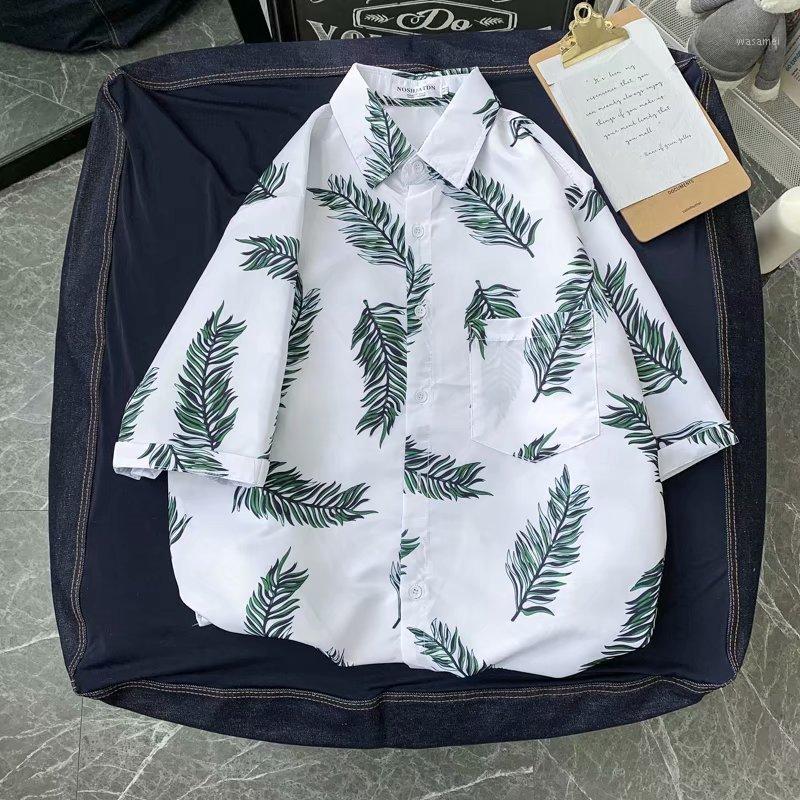 

Men's Casual Shirts 2022 Trend Large Size Female Handsome Hawaii Flower Shirt Male Short-sleeved Vetiver Korean Version Of Loose Summer Retr, 1118green