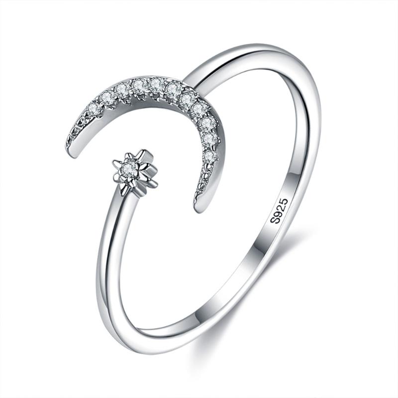 

Cluster Rings Sterling Silver Ring Adjustable Size Zircon Star Moon Fashion Jewelry Loop Gift KofoCluster