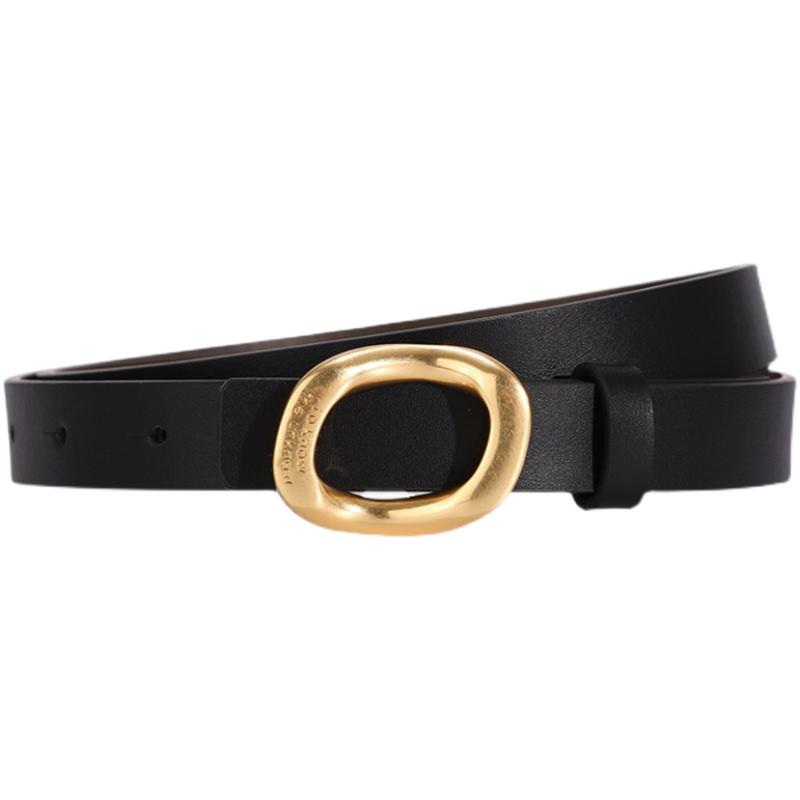 

Belts Exquisite Gold Buckle Leather Belt Fashion Decoration Double Sided Top Layer Niche Design Accessories, Black