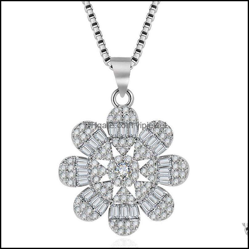 Pendant Necklaces Fl Diamond Eight-Petal Flower Ladder Square Necklace Micro-Set Zircon Cherry Blossom Love Chain Vipjewel D Vipjewel Dhm9E