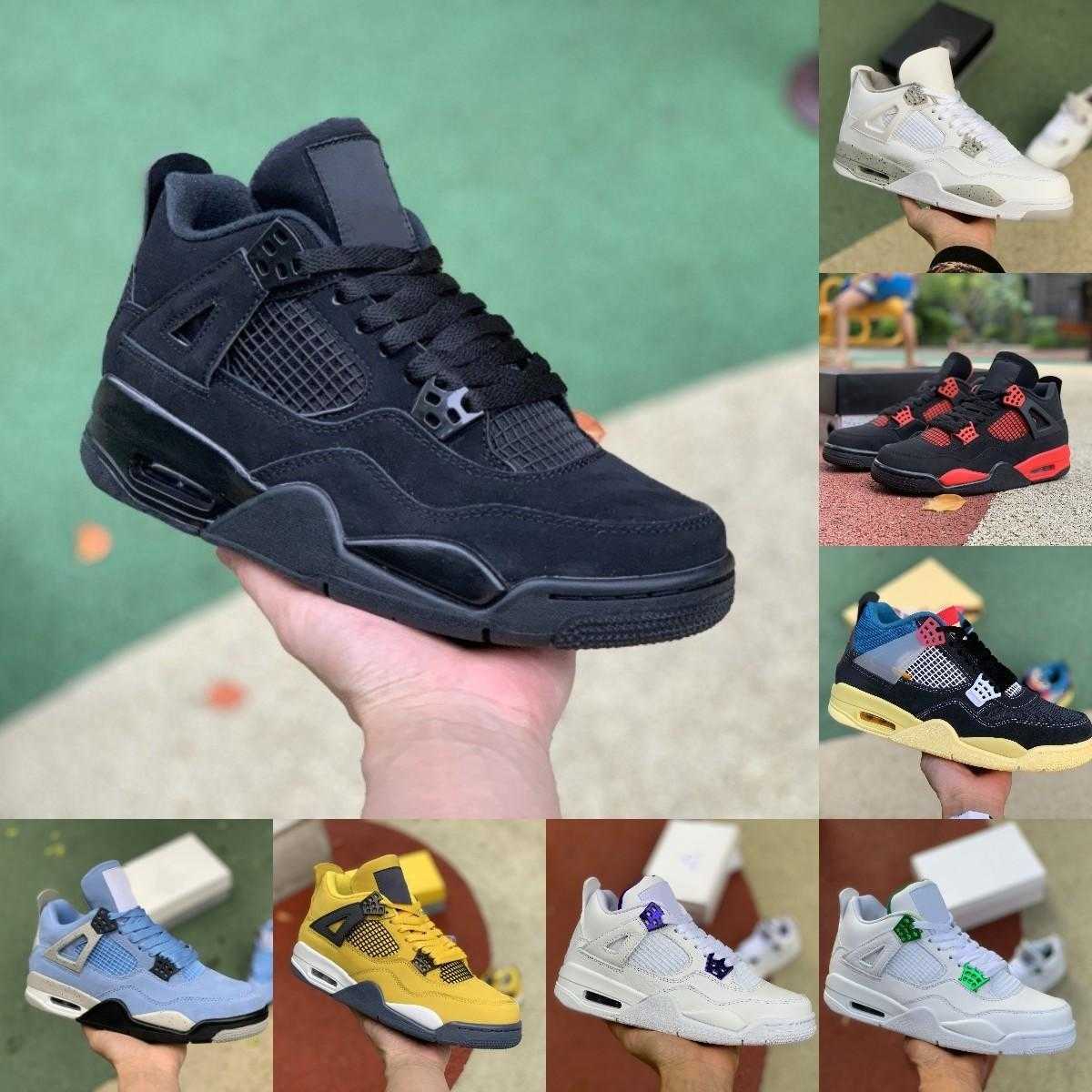 

New Cement 4 4s Mens Basketball Shoes Jumpman Lightning University Blue Red Thunder Black Cat Cream Sail White Oreo Bred Brand What The Sport Trainers Womens Sneakers, 23