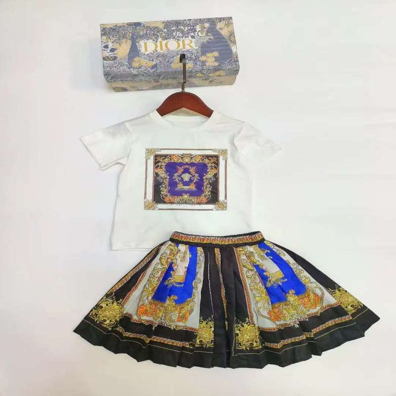 

baby girl clothe summer dress fashion designer flower clothing sets -150 cm boutique girls white t-shirt+skirt 2022 free ship