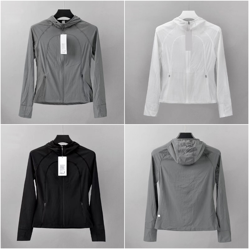 

LL-1131 Womens Yoga Outfit Outer Jackets Outdoor Exercise Fitness Running Wear Casual Adult Slim Sportswear Long Sleeve Sun-Protective Clothing, Black