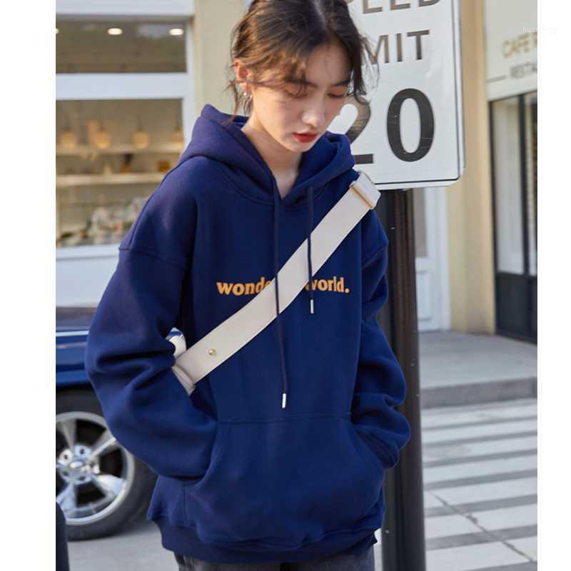

Winter Autumn Warm Women Hoodies Hooded Fashion Pullovers Female Letter Print Loose Vintage Casual Plus Velvet Tops Women's & Sweatshirts, Red