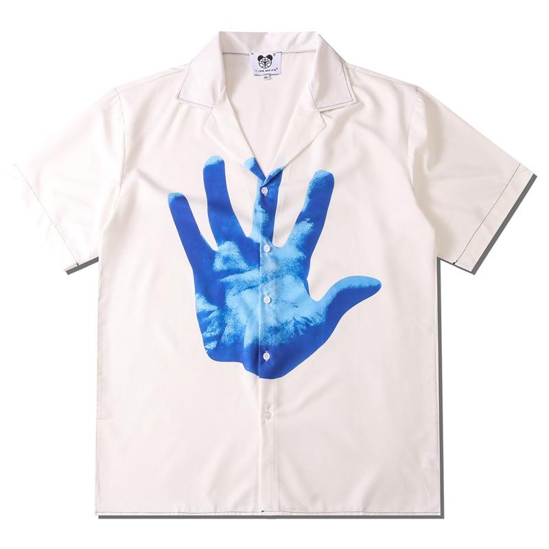 

Men' Casual Shirts Hip Hop Streetwear Men' Shirt Blue Hand Printed Hawaiian Beach Summer Fashion Loose White Camisas Male TopMen