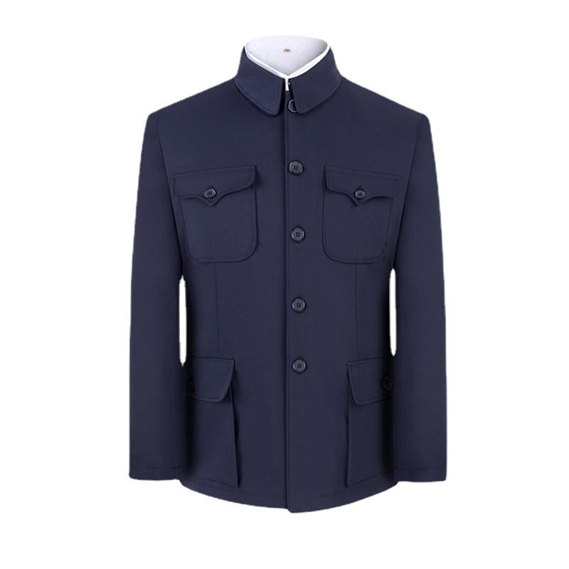 

Ethnic Clothing Mao Suit Men Jackets Traditional Chinese Tunic Tops Year Spring Festival Zhong Shan Multiple Pockets Coat Gifts For DadEthni