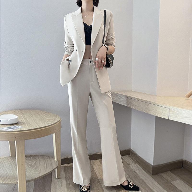 

Women' Two Piece Pants Spring Autumn Women' Elegant Office Solid Double Breasted 2 Pieces Set Female Long Sleeve Blazer And Straight Q, Black