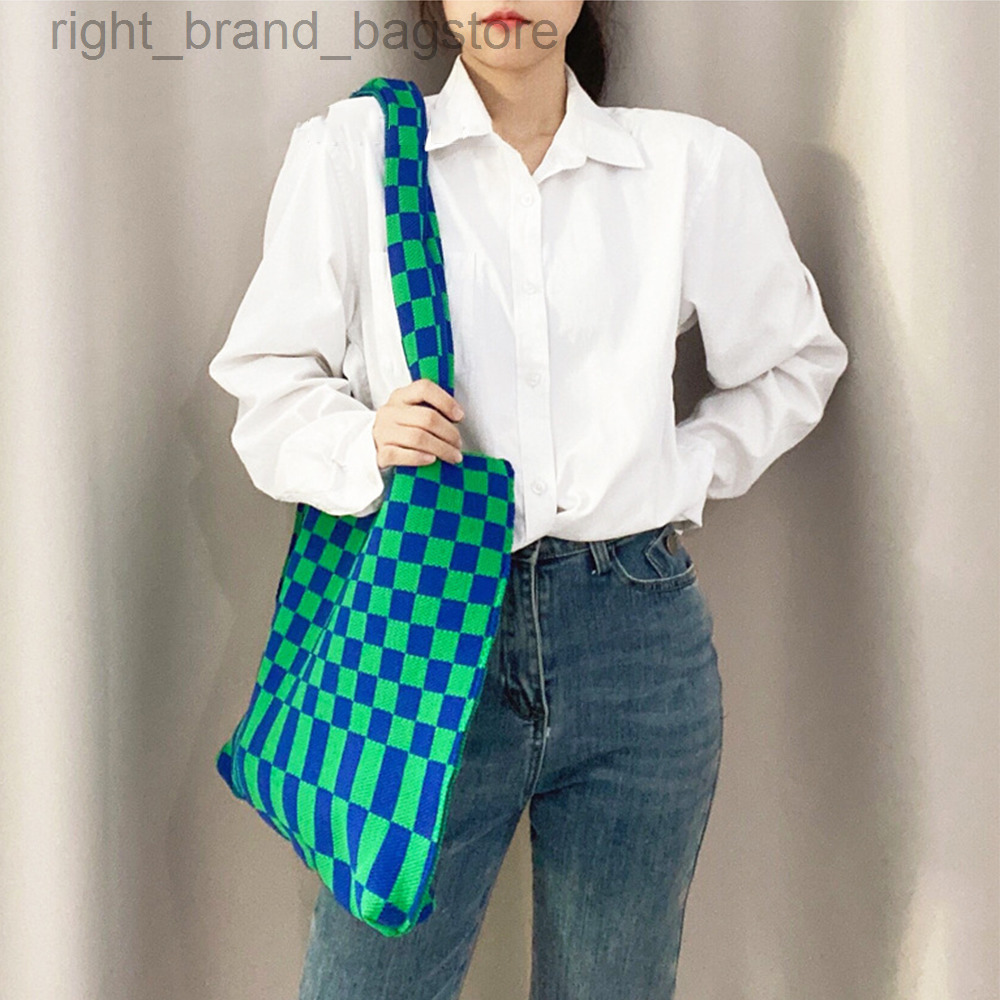 

Designer Large Color Plaid Crochet Handbag Checkerboard Plaid Women Shoulder Bag Purse Knitting Big Crochet Tote Shopper Bags W220813, Black