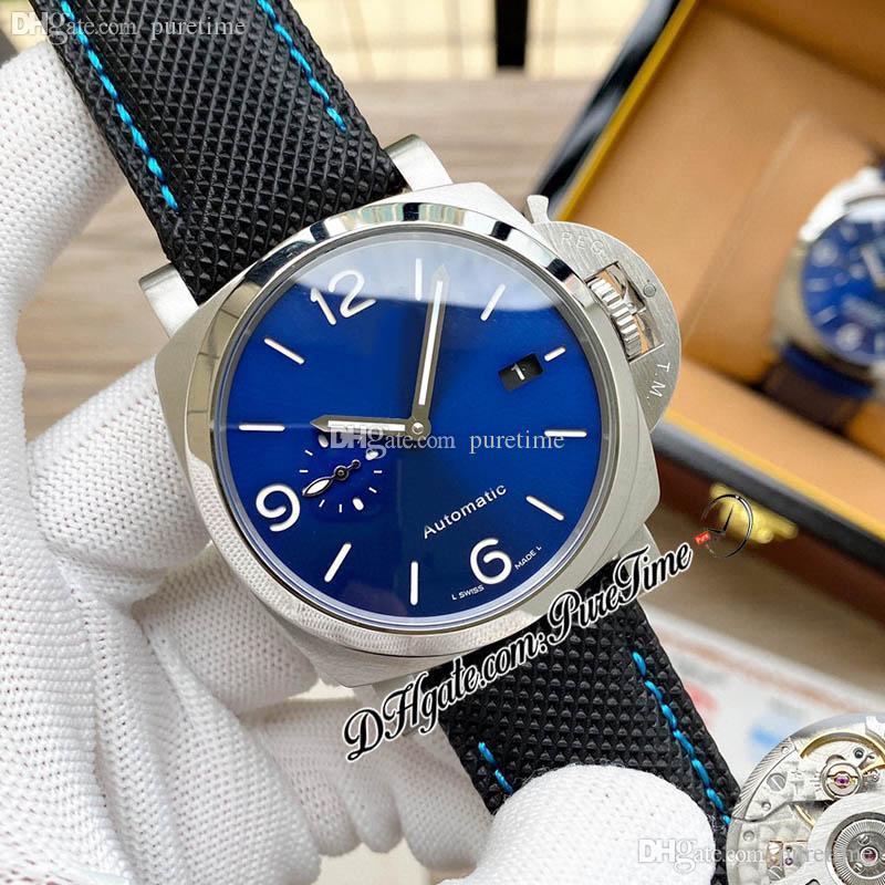 

V7F 45mm A23j Automatic Mens Watch Steel Case Blue Dial White Stick Number Markers Nylon Strap 6 Styles Watches Puretime F06b2, Customized waterproof service