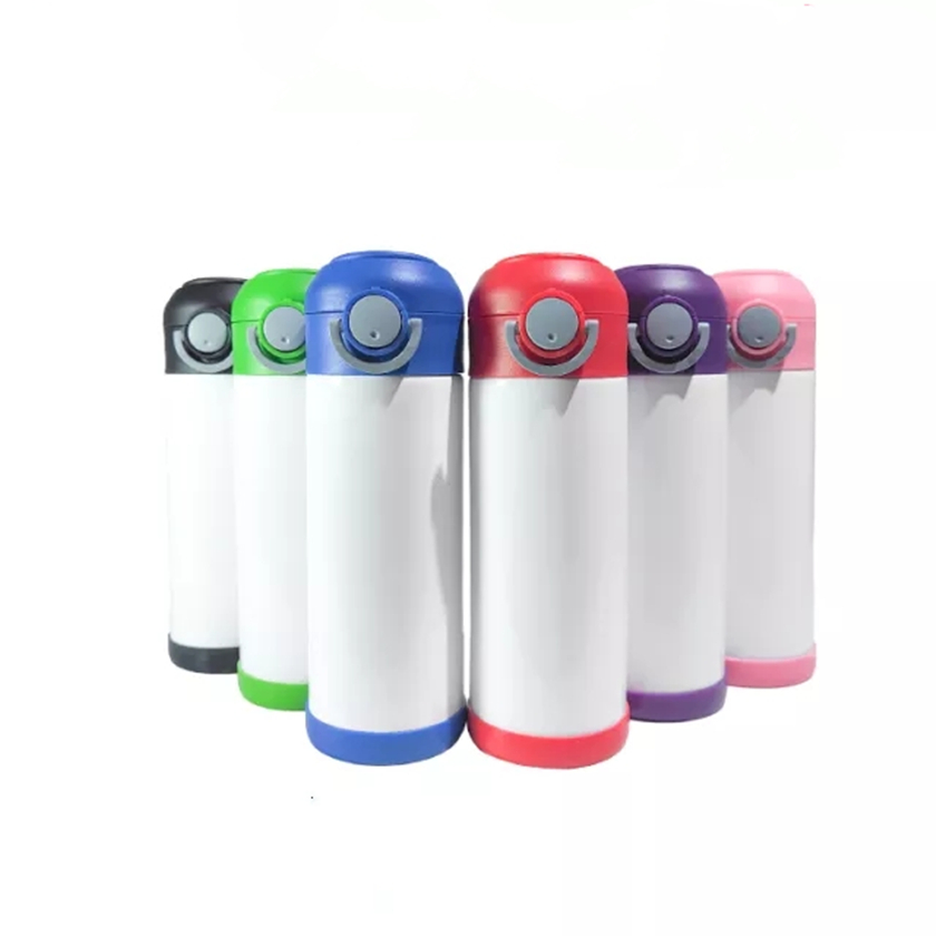 

USA Local Warehouse 12oz sublimation flip top Kids tumbler straight white blank Sippy Cups One-click bounce cup for Children student drinking bottle, Multi-color