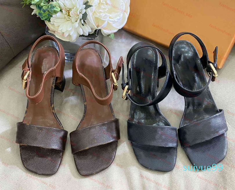 

2022 Luxury High Heels Leather Sandal Suede Mid-heel 7-11cm Women Designer Sandals Summer Beach Sexy Wedding Shoes Size 35-40 With Box, Black