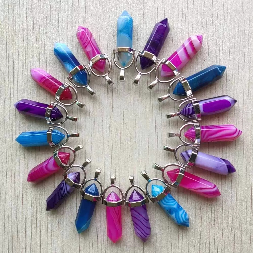 Agares de bande de pierre naturelle pendentifs de pilier mode cicatrisation charmes collier pendule de balle accessoires