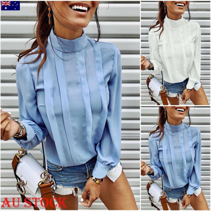 

Fashion Women Chiffon Ruffer Loose Baggy Casual Tunic Shirt Turtleneck Ladies Summer Top Blouse Size -XL Women' Blouses & Shirts, Blue