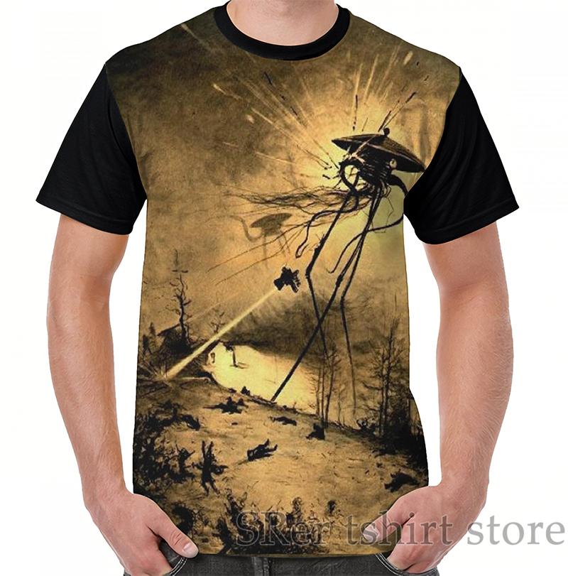

Men' T-Shirts Funny Print Men T Shirt Women Tops Tee War Of The Worlds H G Wells Graphic T-Shirt O-neck Short Sleeve Casual Tshirts