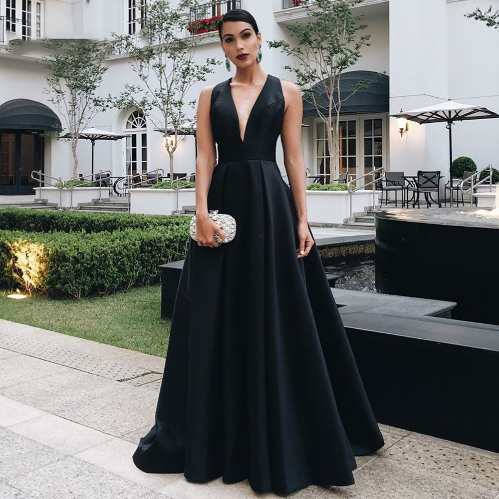 Beaded Satin Long Evening Dresses with Pockets Formal Evening Gowns Elegant backless Party Dress Avondjurk Blush Pink Royal Blue Purple-image-758916318