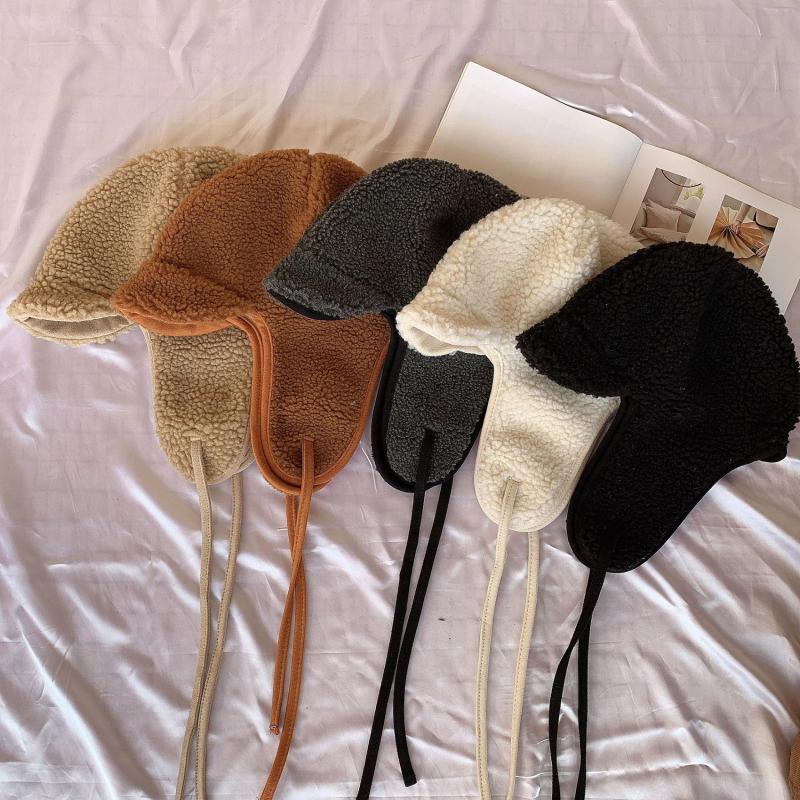 

Berets Cute Lamb Wool Earmuffs Hat Women Thickened Thermal Lei Feng Cap Ins Winter Ing Cold Protection Men Hats Caps, Khaki
