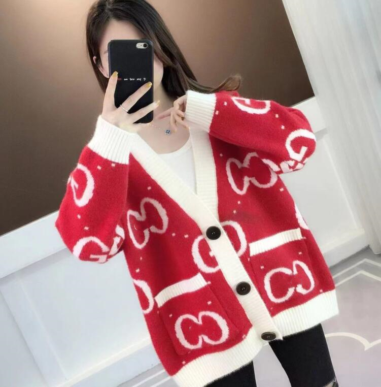 

2022 New Women's Sweaters Women Spring Autumn Loose Casual Woman Sweaters Cardigan, Red