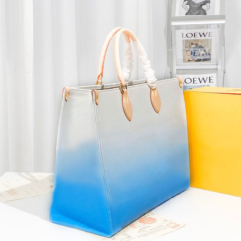 

Designer ONTHEGO big number brands women tote shoulder bag handbags leather flowers classic shopping fashion M57641 M57640, Pink/grey big flower