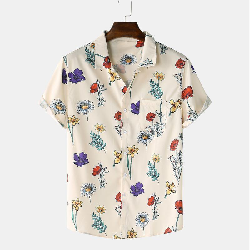

Men's Casual Shirts 2022 Summer Short Sleeve Shirt Men Floral Loose Baggy Hawaii Holiday Beach Tee Tops Buttons Blouse National Style, Multicolor