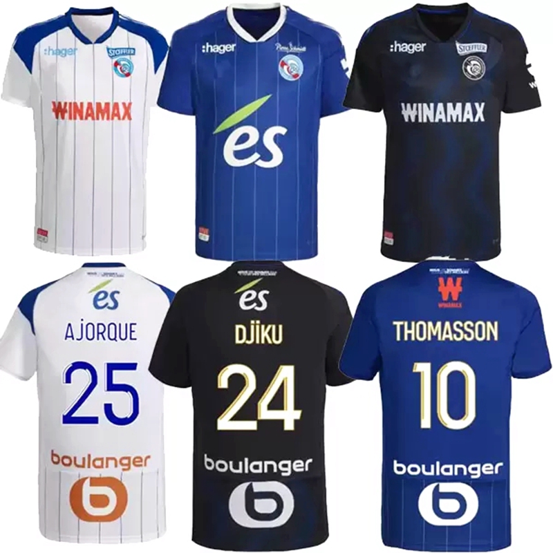 

2022 2023 RC Strasbourg Alsace soccer jerseys maillot de foot home blue 22 23 AHOLOU THOMASSON LiEnard AJORQUE Diallo DJIKU Gameiro football shirts home away third, Home man 1