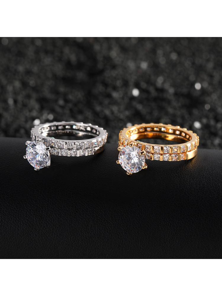 

Pendant Necklaces Gold Silver Color He And Her Couple Rings 2row Micro Paved Cubic Zircon Double Wedding Ring Engament Jewelry GiftPendant