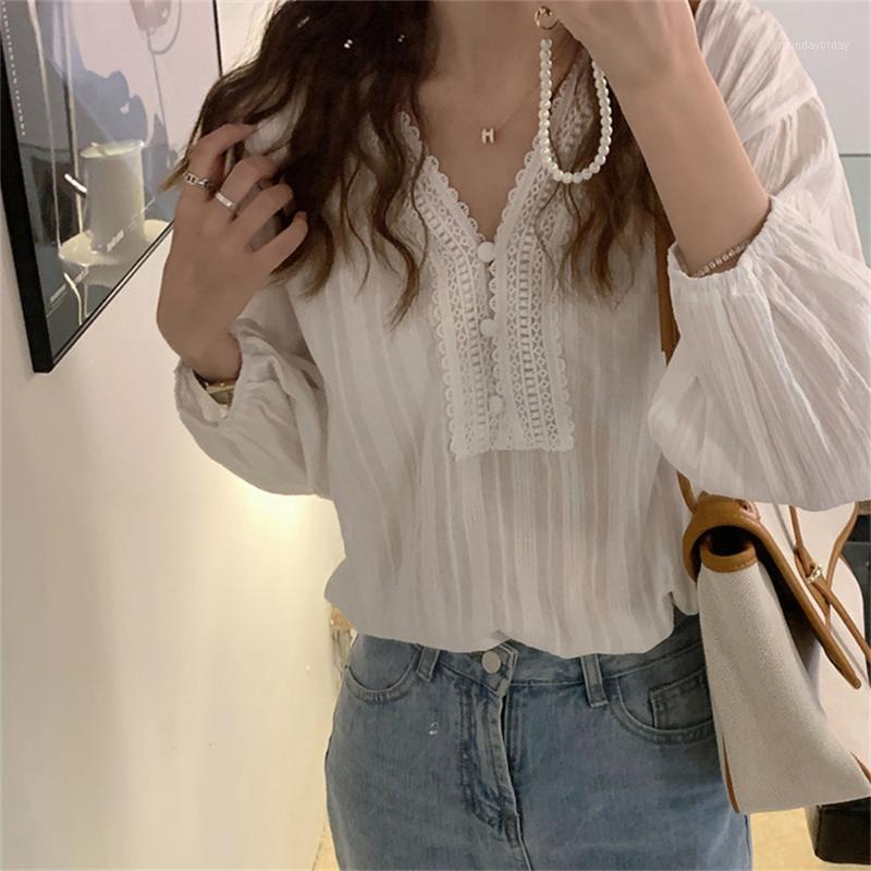 

Women's Blouses & Shirts Alien Kitty Office Lady V-Neck Gentle OL Vintage 2022 Autumn Sweet Girls Chic Casual Loose All Match Femme, Photo color