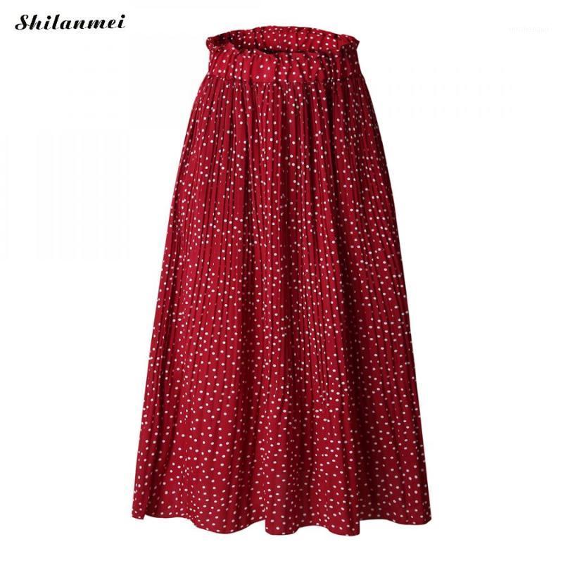 

Skirts Women High Waist Polka Dots Elegant Skirt Midi Long Spring Pleated Korean Fashion 2022 Summer, White
