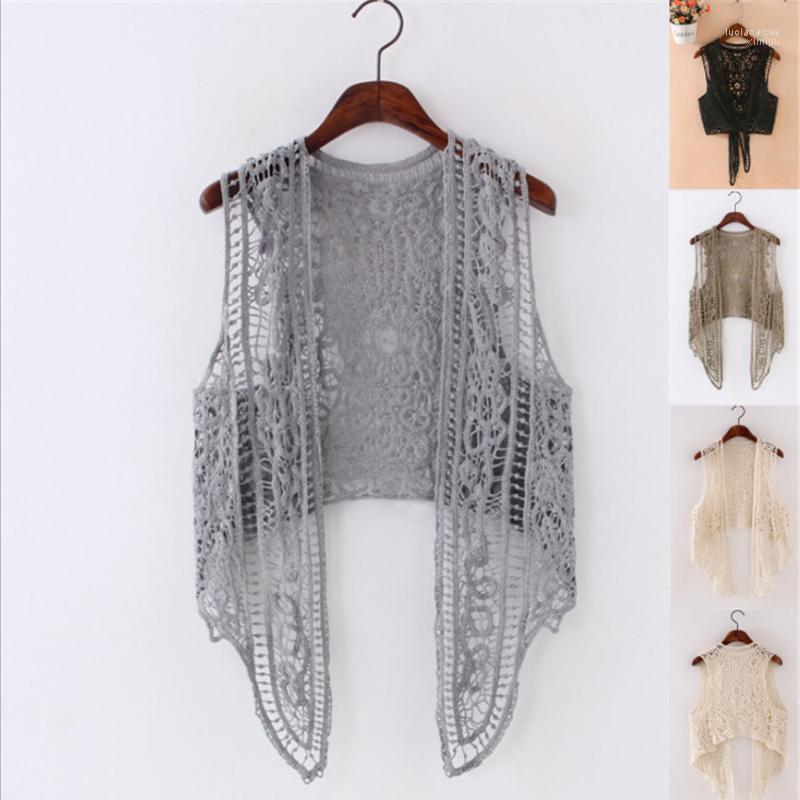 

Women Knitted Vest Fashion Elegant Lady Hollow Out Vests Big Size Female Slim Sleeveless Coat Jackets Short Paragraph WZ1348 Women's Luci22, Beige