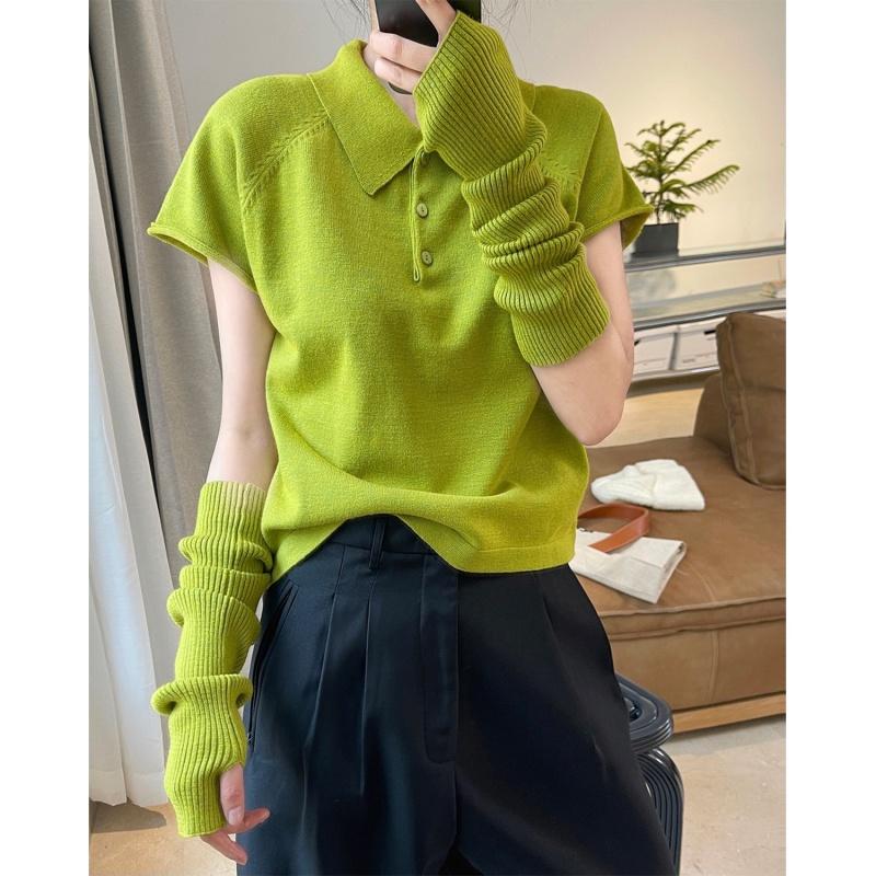 

Women's Sweaters Short Sleeve Knitted Women's Sweater 2023 Spring College Style Lapel Fashion Casual Top WomenWomen's, Black