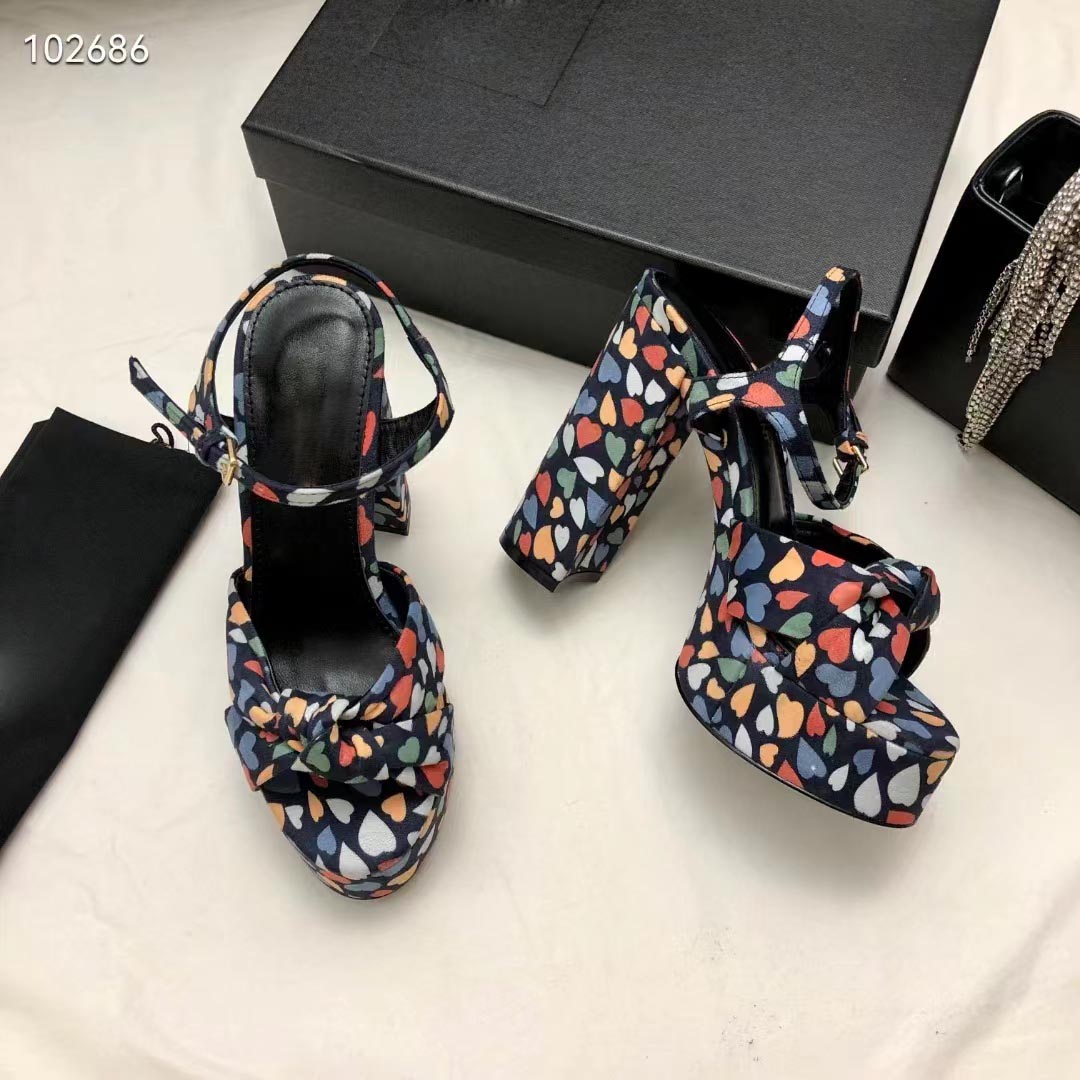 

Chunky Heel Platform Sandals Ladies 2022 Designer Classic Black Bow High Heels Summer Fashion Luxury Suede Leather Sandals 35-41 With Box, Color 4