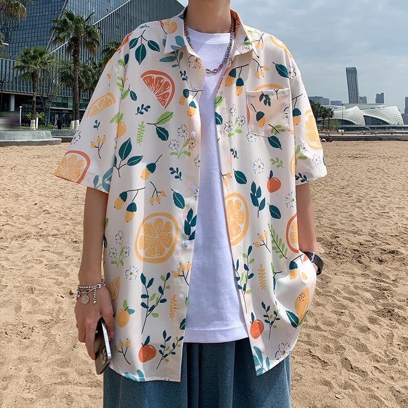

Men's Casual Shirts Print Men's Summer Thin Short Sleeve Cardigan Tops Baggy Beach Blouses Korean Fashion Male Y2K Clothes OversizedMen', As the picture