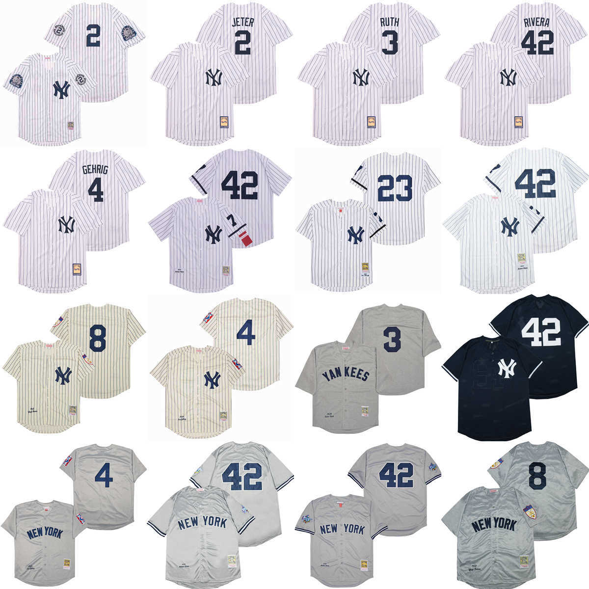 

Throwback Baseball Vintage 42 Mariano Rivera Jersey 3 Babe Ruth 4 Lou Gehrig 2 Derek Jeter 8 Yogi Berra 23 Don Mattingly 1929 1939 1951 1995 1998 Retro White Grey Beige, 1939 retro