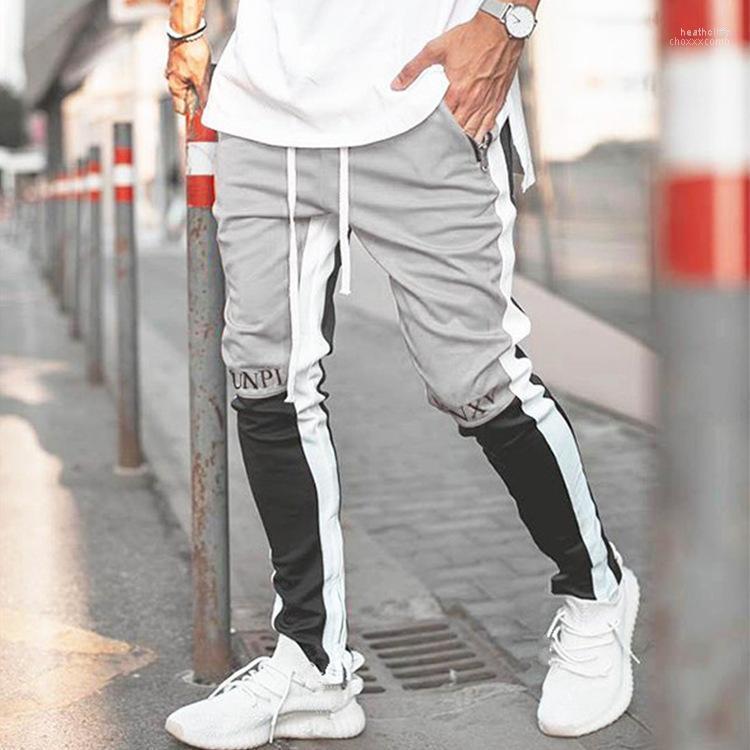 

Men's Pants Fitness Spring And Autumn Trendy Brand Sports Men's Casual Stitching Patchwork Slim Full Length PantsMen's Heat22, White