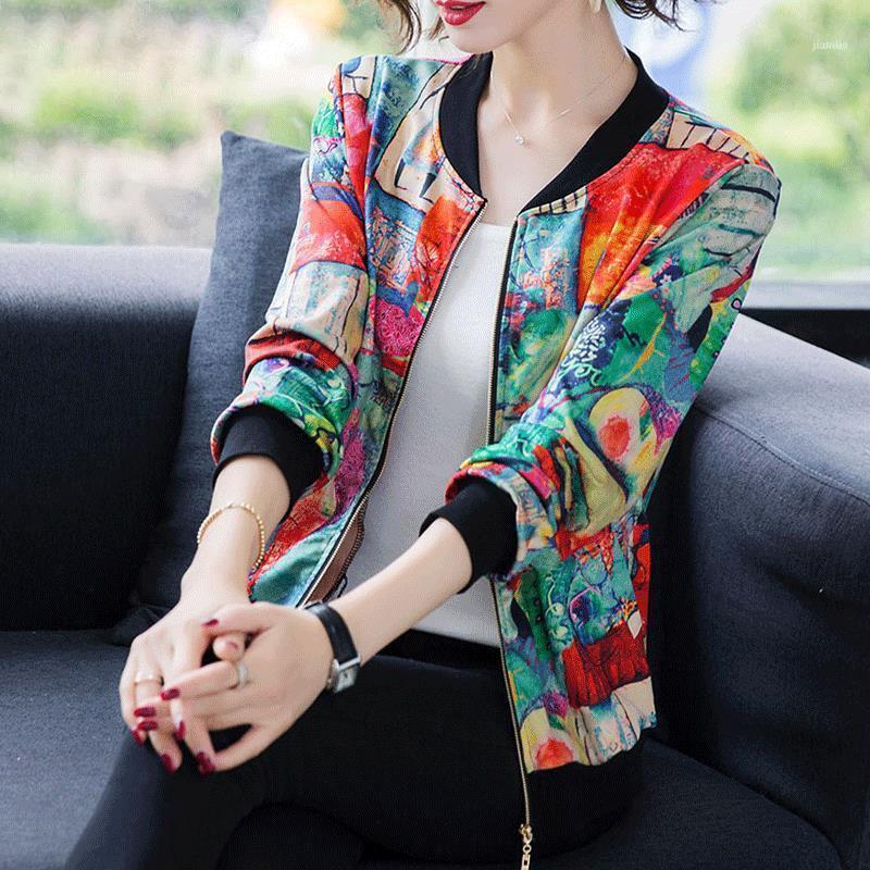 

Women's Jackets European Station Print Jacket Ladies Short Cardigan Spring And Autumn Korean Loose Large Size Baseball Uniform, Red flower
