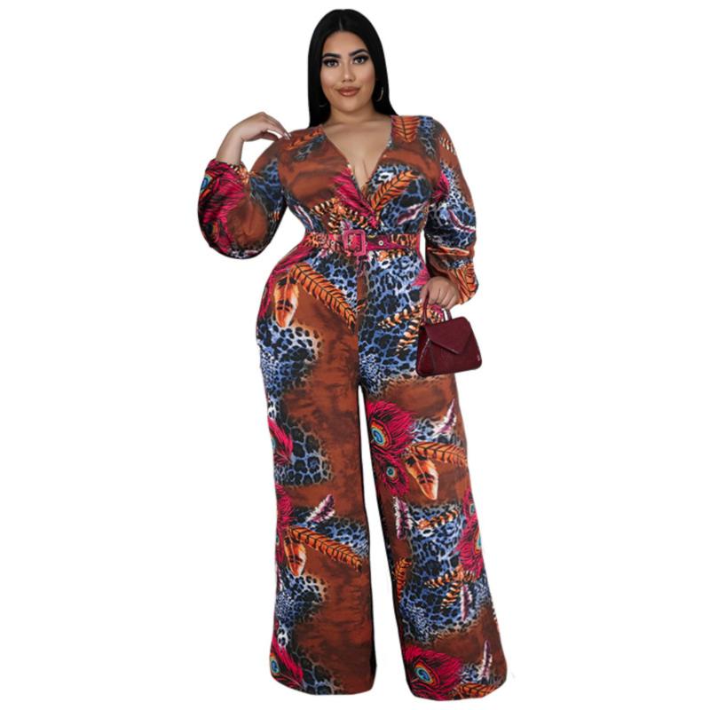 

Women's Plus Size Pants Big Beautiful Women Streetwear Jumpsuit V Neck Long Sleeve Rompers Female Fashion Casual Overalls JumpsuitsWomen's