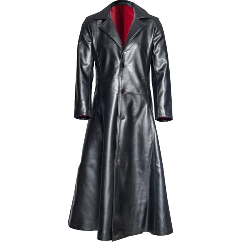 Men's Jackets Mens Gothic Punk Black Long Coat Winter Solid Color Lapel Leather Jacket Goth Vampire Dark Knight Cool Cape CoatMen's