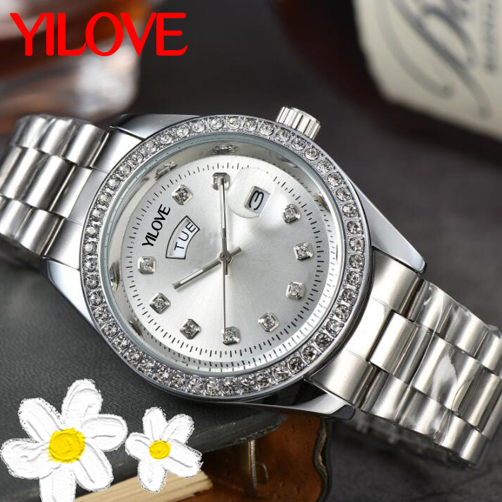 

Classic Fashion Luxury Watches For Men And Women Diamond Case Stainless Steel Perpetual Calendar Week Clock Gold Silver Outdoor Waterproof Top Wristwatch, As pic