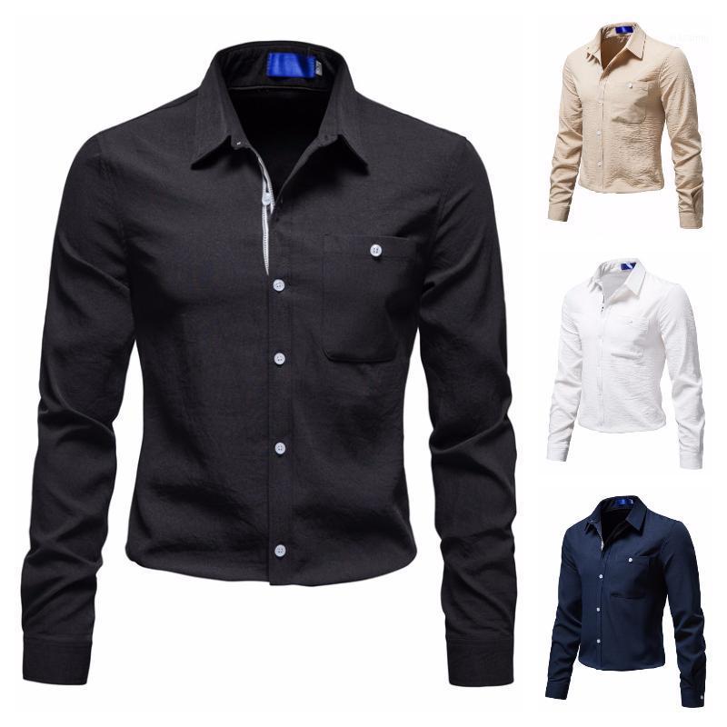 

Men's Casual Shirts European Business Drape Micro-elastic Loose Long-sleeved Webbing Linen Solid Color Shirt For Men, White