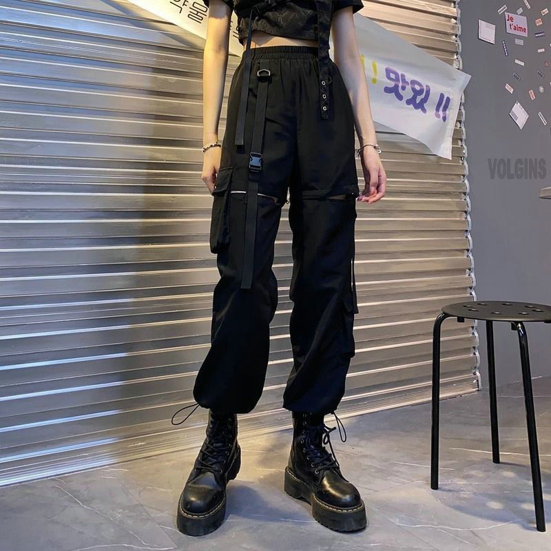 Women Pants Jogges Black High Waist Korean Female Loose Casual Detachable Straight Leg Streetwear Cargo Long Pants Woman L220816
