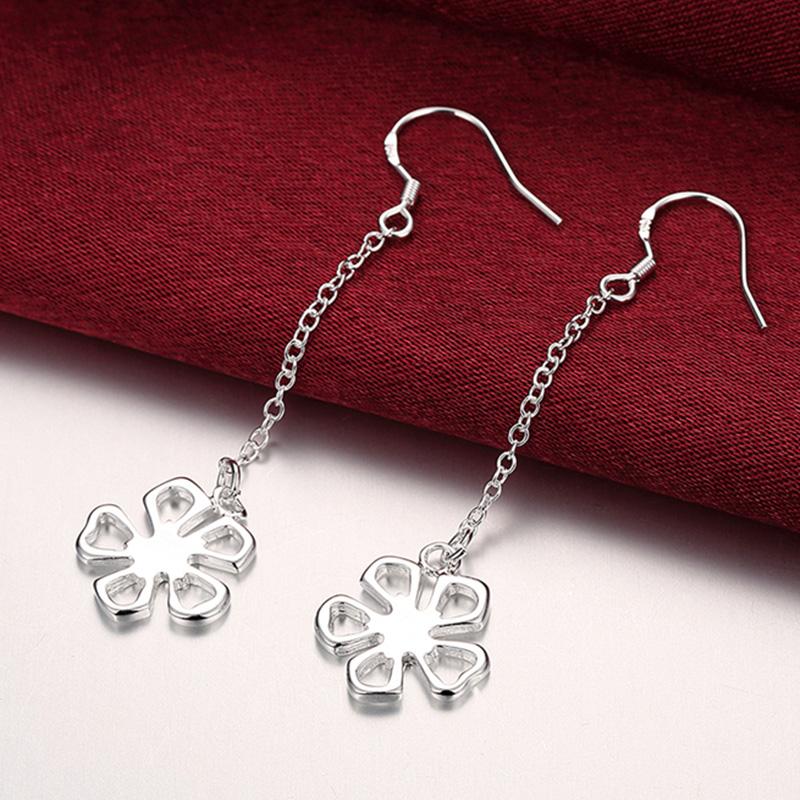 

Dangle & Chandelier 925 Sterling Silver Flowers Long Drop Earrings For Woman Wedding Engagement Party Fashion Charm JewelryDangle